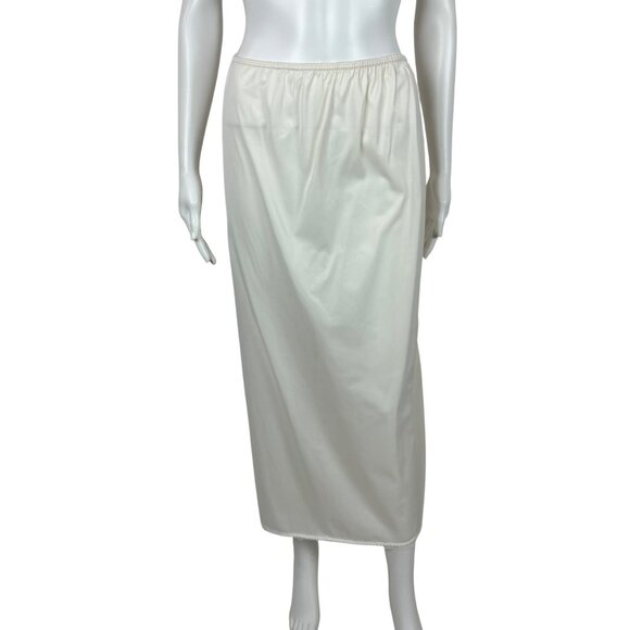 Vintage Long Slip Skirt Women's Medium Cream Side Lace Slit - Picture 1 of 9